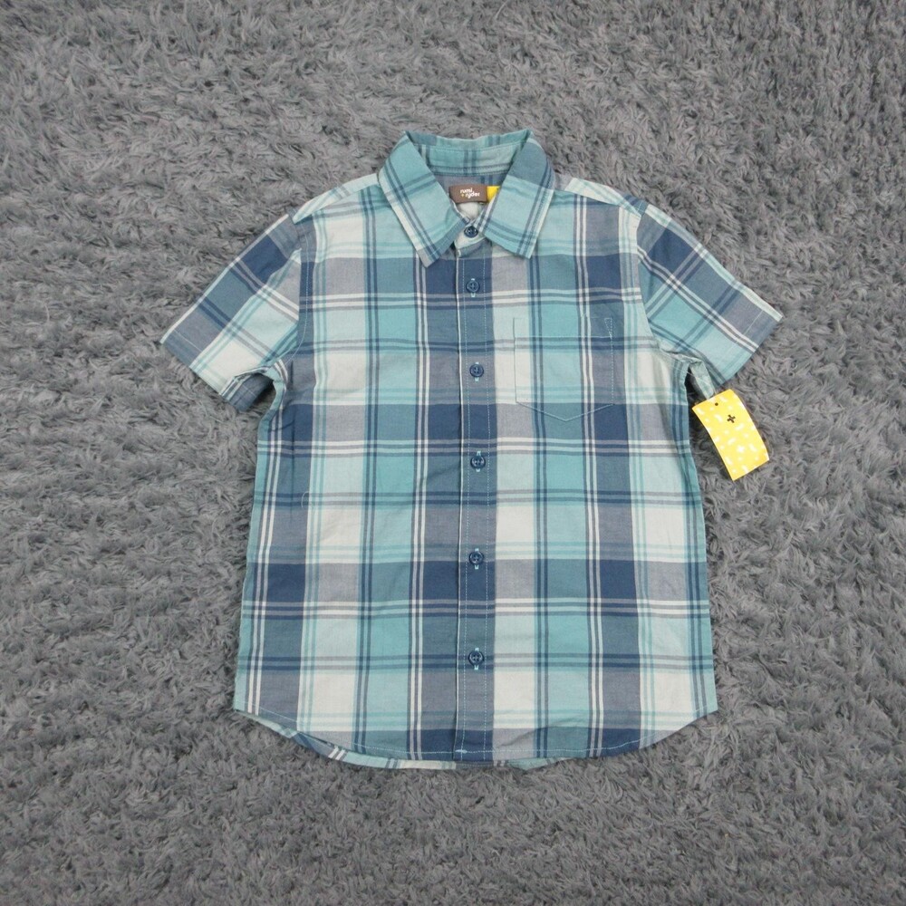 Rumi + Ryder Shirt Boys 6-7 Years Blue Plaid Short Sleeve Button-Up NWT